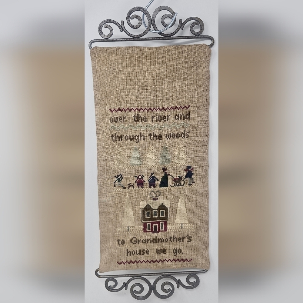 Vintage Handmade To Grandmother's House We Go Cross Stitch Wall Hanging Scroll